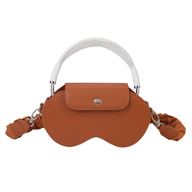 V888-ELOSUNG32227-202506051911-00 Brown Chic PU Leather Crossbody Storage Bag for Apple AirPods Max - Protective Case with Ruched Fabric Strap & Top Handle - Image 1