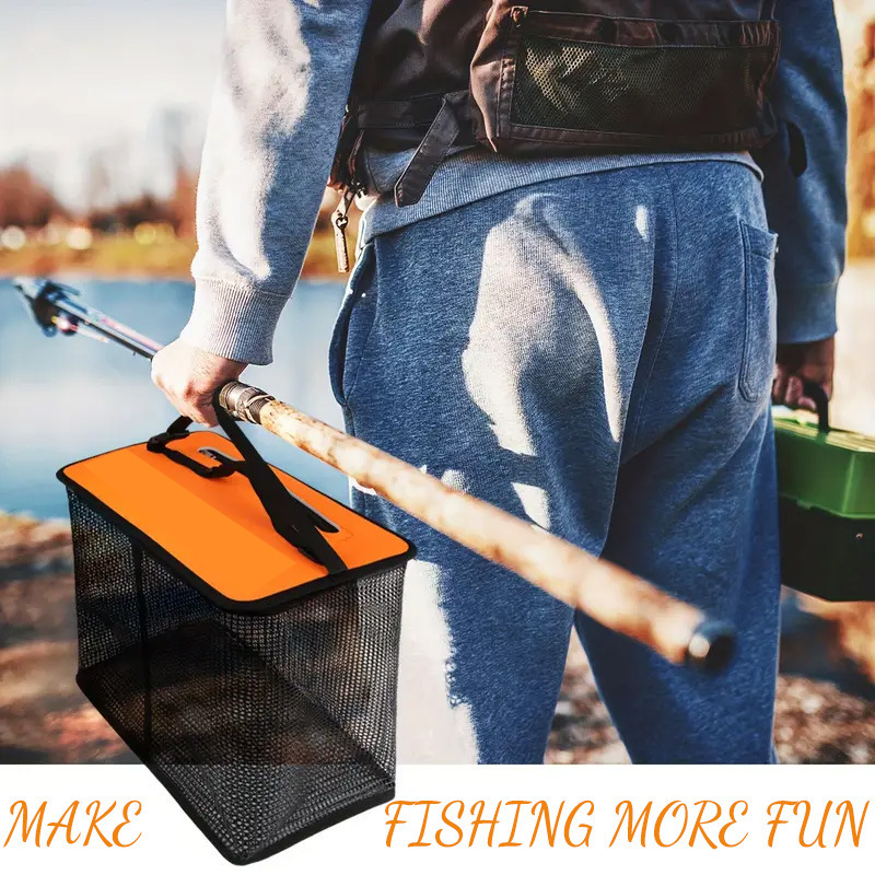 V888-ELOSUNG32305-202506101105-00 1 Piece Orange and Black Durable Collapsible Fishing Keepnet - Large 40.5L Quick-Dry Coated Nylon Fish Basket for Live Bait & Catch - Image 1