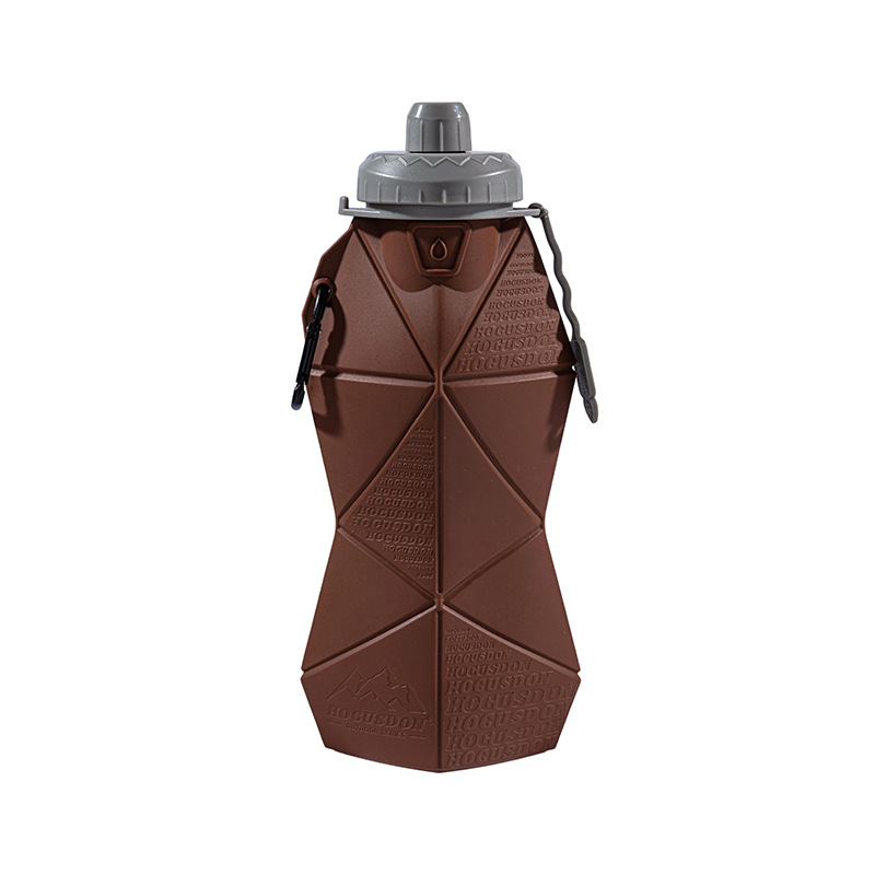 V888-ELOSUNG32321-202506111532-00 Brown and Grey Cup Lid Ultimate Foldable Silicone Water Bottle - Lightweight Leakproof Travel & Sports Hydration - 700ml - Image 1