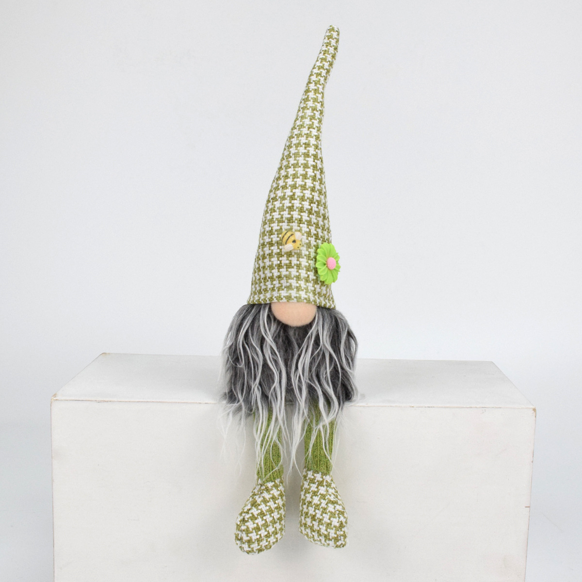 V888-ELOSUNG32351-202506111537-00 2 Pcs Charming Green Houndstooth Gnome - Plush Faceless Gonk with Long Dangle Legs - Adorable Shelf Sitter Home Decor Accent - Image 1