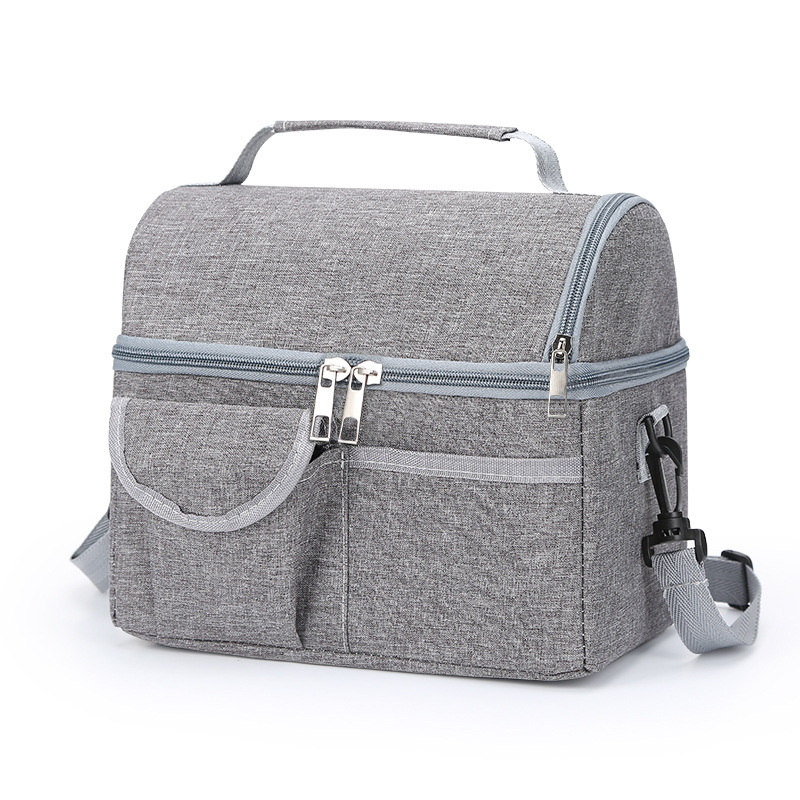 V888-ELOSUNG32362-202506190717-00 2 Pcs Grey Premium Double Layer Insulated Lunch Bag - 8.4L Thermal Cooler Tote with Shoulder Strap - Image 1