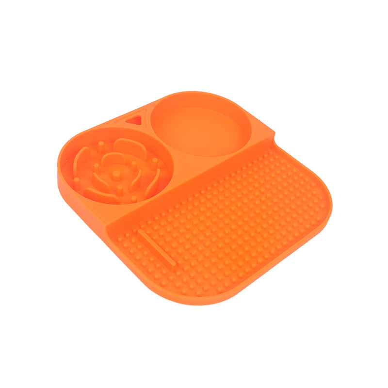 V888-ELOSUNG32376-202506190724-00 2 Pcs Orange 3-in-1 Silicone Pet Slow Feeder & Lick Mat with Water Bowl - Non-Slip Design for Dogs & Cats - Image 1