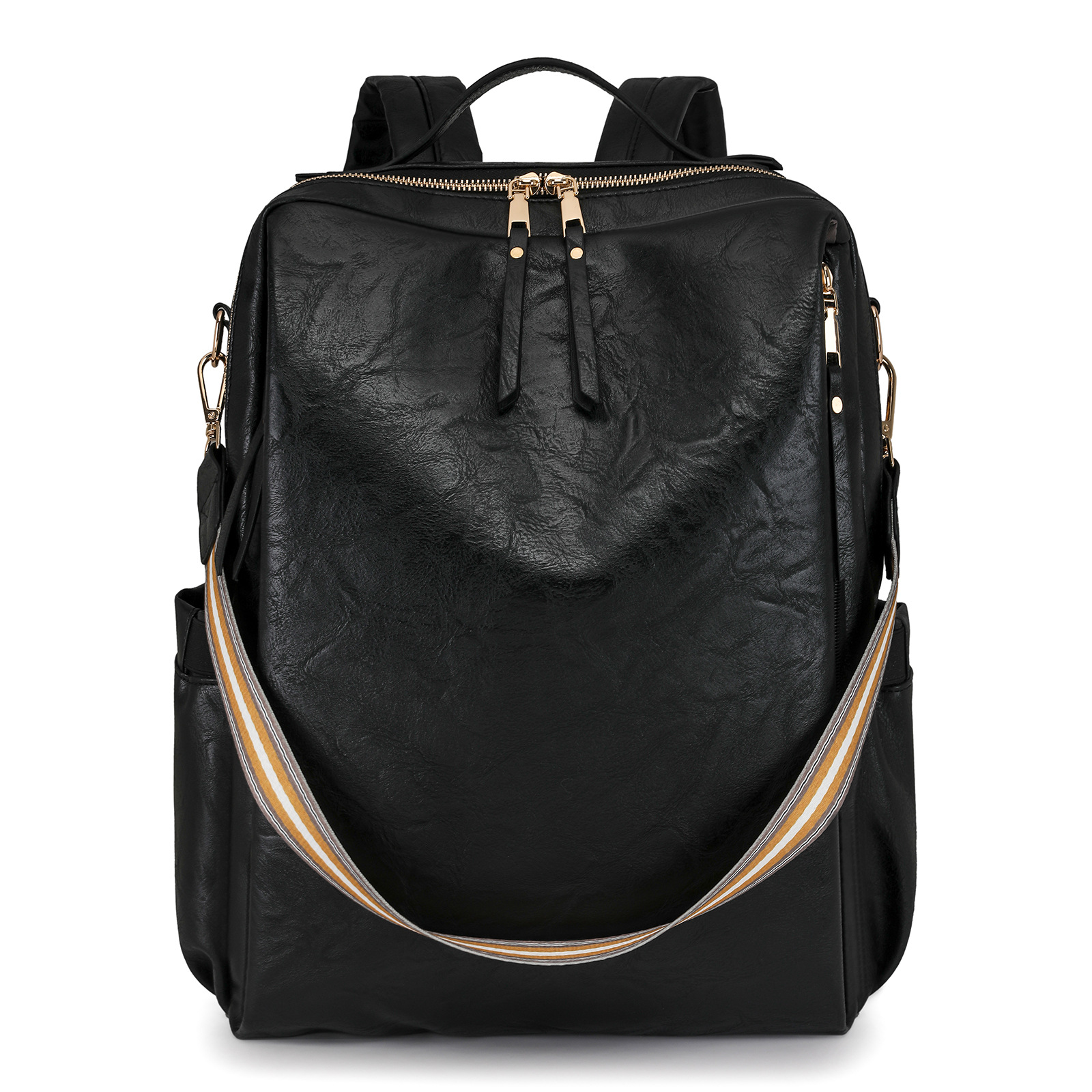 V888-ELOSUNG32411-202506190634-00 Black Women's Vintage PU Leather Anti-Theft Backpack - Convertible Shoulder Bag & Laptop Rucksack for Travel & Daily Use - Image 1