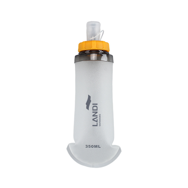 V888-ELOSUNG32421-202506190640-00 Orange and White Ultra-Lightweight 350ml Soft Running Flask - BPA-Free Collapsible TPU Water Bottle for Hiking, Cycling & Outdoor Sports - Image 1