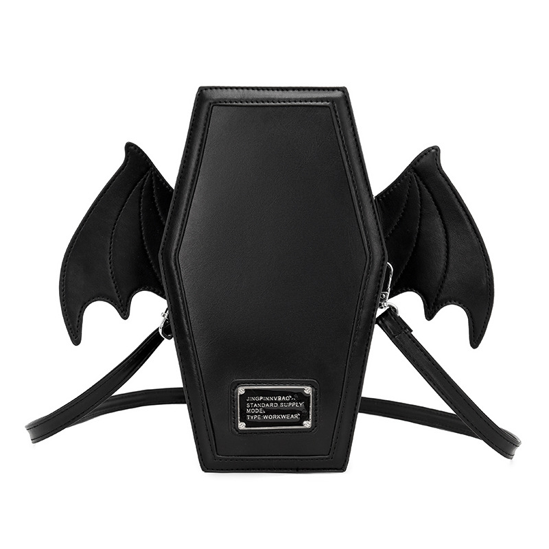 V888-ELOSUNG32438-202506191045-00 Black Gothic Coffin Bat Wing Convertible Crossbody Bag - Punk PU Leather Shoulder Purse & Mini Backpack - Image 1