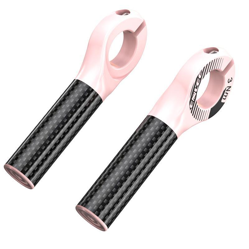 V888-ELOSUNG32485-202506191220-00 Black and Pink Ultralight Carbon Fiber Bicycle Bar Ends - Ergonomic Anti-Slip Grips for MTB & Hybrid Bikes (22.2mm) - Image 1
