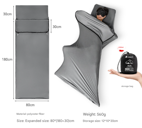 V888-ELOSUNG32559-202506191336-00 Grey Ultra-Stretch Sleeping Bag Liner - Portable & Lightweight Envelope Sleep Sack for Camping & Travel - Image 1