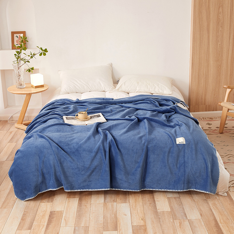 V888-ELOSUNG32591-202506241010-00 200*230CM Blue Ultra-Soft Dual-Sided Waffle & Plush Fleece Blanket - Large Cozy Throw for Bed & Sofa - Image 1