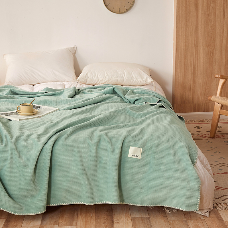 V888-ELOSUNG32593-202506241011-00 200*230CM Green Ultra-Soft Dual-Sided Waffle & Plush Fleece Blanket - Large Cozy Throw for Bed & Sofa - Image 1