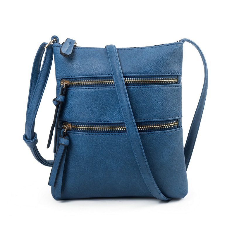 V888-ELOSUNG32652-202506241135-00 Dark Blue Compact Women's Crossbody Bag - Adjustable Strap, Double Zipper Closure, 18x21cm Lightweight PU Leather Shoulder Bag - Image 1