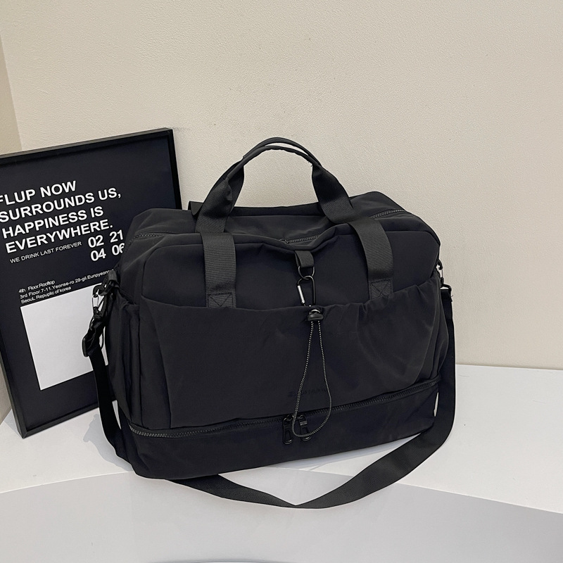 V888-ELOSUNG32656-202506241136-00 Black Large Capacity Travel Bag with Wet/Dry Separation - Canvas + Polyester, Lightweight Handbag for Short Trips and Fitness, Fits on Luggage - Image 1