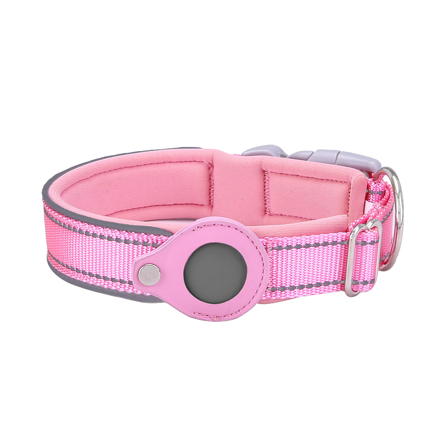 V888-ELOSUNG32709-202506301002-00 Size M Pink Reflective Adjustable Anti-Lost Pet Collar (For Apple AirTag - Collar Only, Tracker Not Included) - Image 1