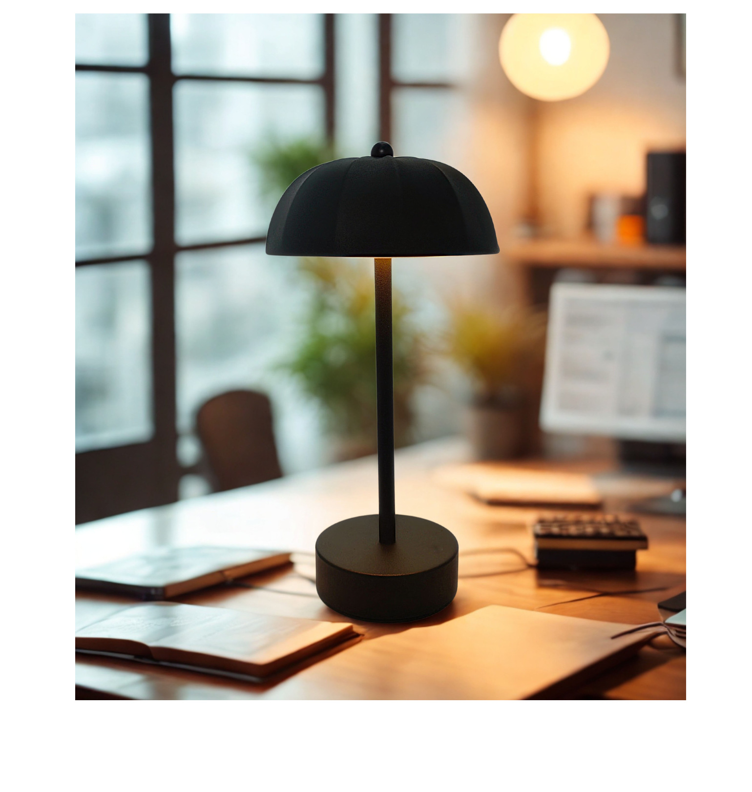V888-ELOSUNG32712-202506301015-00 Black Chic Mushroom LED Table Lamp - Rechargeable Cordless Touch Control 3-Color Adjustable Light for Bedroom Living Room Decor - Image 1