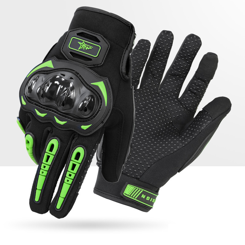 V888-ELOSUNG32784-202507020953-00 Size M Green and Black Protective Motorcycle Riding Gloves - Hard Knuckle Armour & Touchscreen Fingertips - Image 1