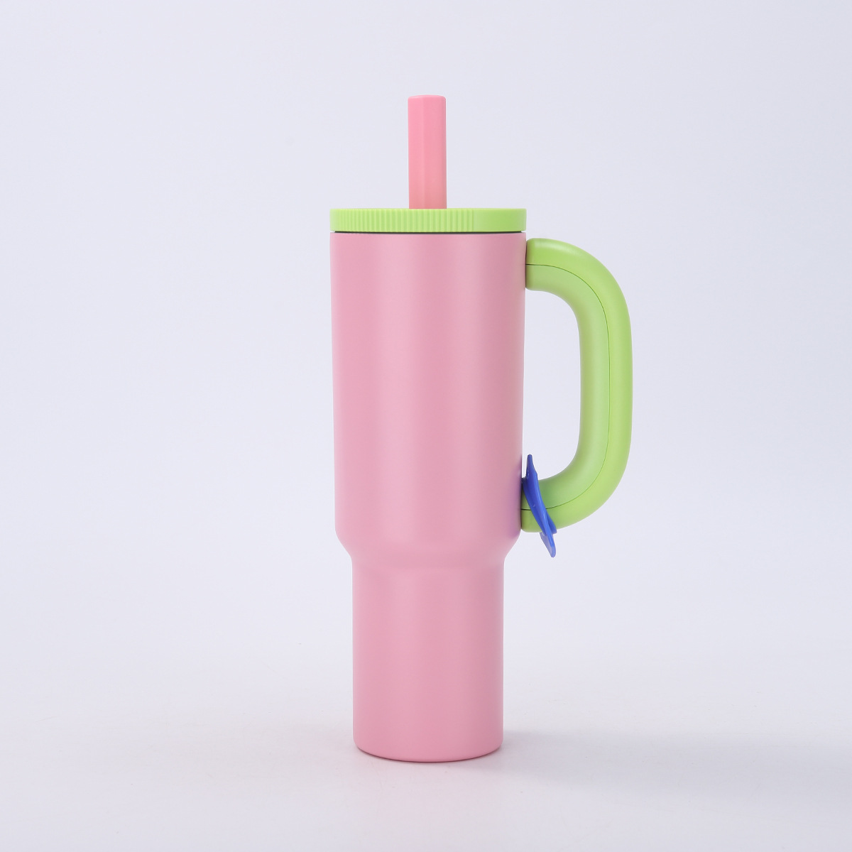V888-ELOSUNG33016-202505261623-00 Pink 40oz Macron Stainless Steel Insulated Tumbler with Handle and Straw - 14.8 x 10.5 x 28 cm Large Capacity Car-Friendly Travel Mug - Image 1