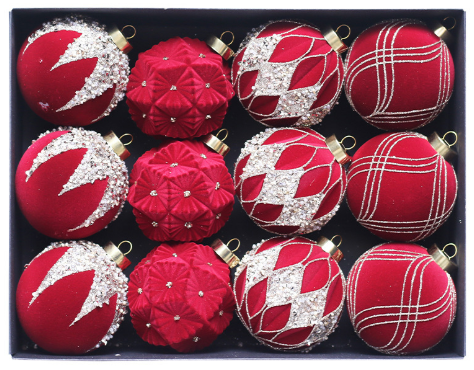 V888-ELOSUNG33193-202506061712-00 Red 12-Piece 8cm Christmas Bauble Set - Colorful Flocked Tree Ornaments - Image 1