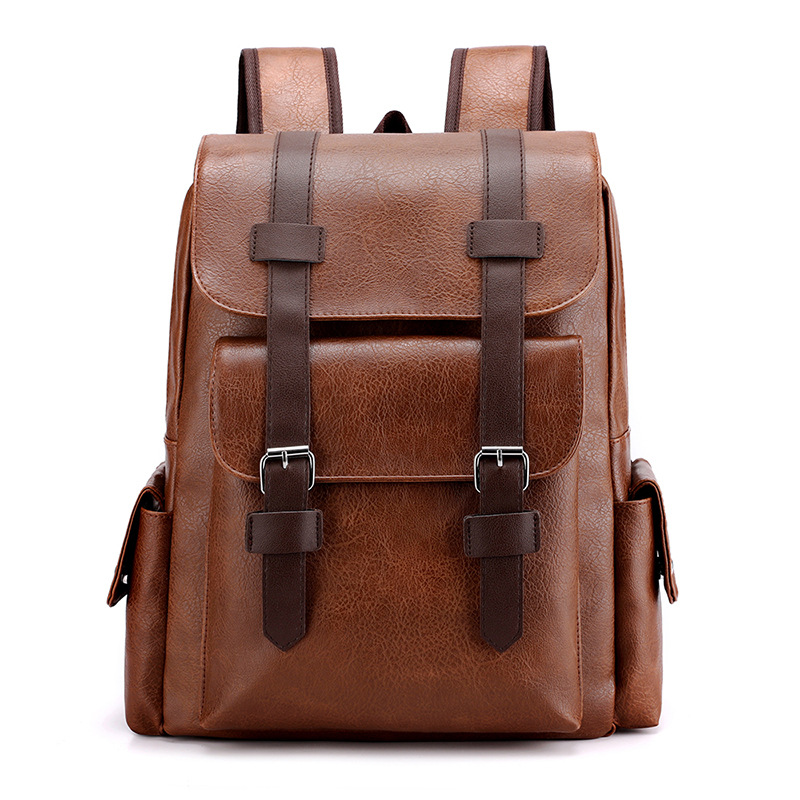 V888-ELOSUNG33202-202506061831-00 Light Brown Large-Capacity PU Leather Backpack - Stylish Business & Travel Companion - Image 1