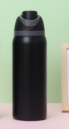 V888-ELOSUNG33203-202506061830-00 Black 32oz 304 Stainless Steel Insulated Water Bottle - Dual-Drink Pop-Up Lid - Image 1