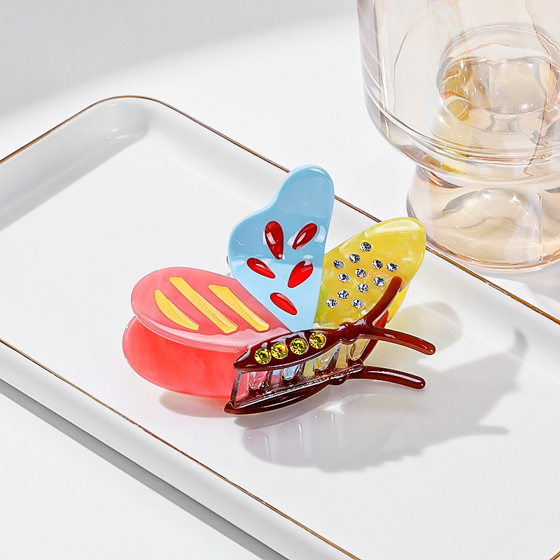 V888-ELOSUNG33223-202506091615-00 Yellow-pink-blue Stylish 3-Piece Butterfly Acetate Hair Clip Set - Image 1
