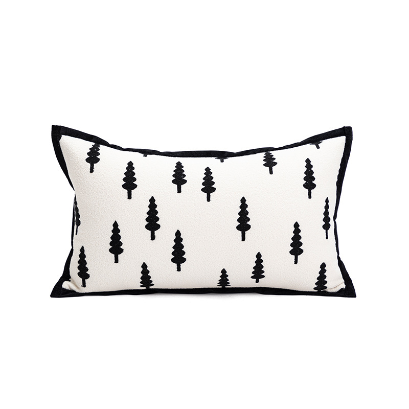 V888-ELOSUNG33307-202506190623-00 Trees Triangle Elegant Two-Piece INS-Style Jacquard Pillow Covers - Black & White Sofa Decor - Image 1