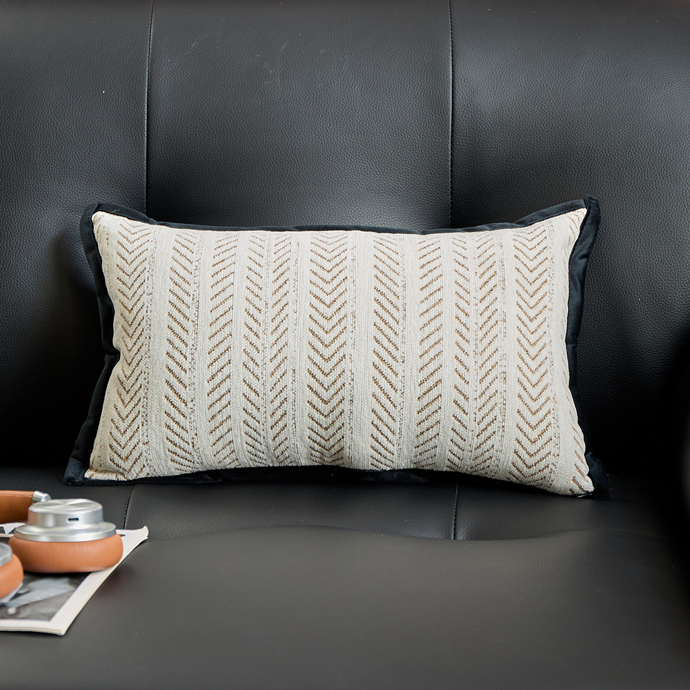 V888-ELOSUNG33316-202506190628-00 Black-beige 2PCS Luxe Thick Chenille Herringbone Pillow Cover - Solid Color Square Lumbar Pillow - Image 1