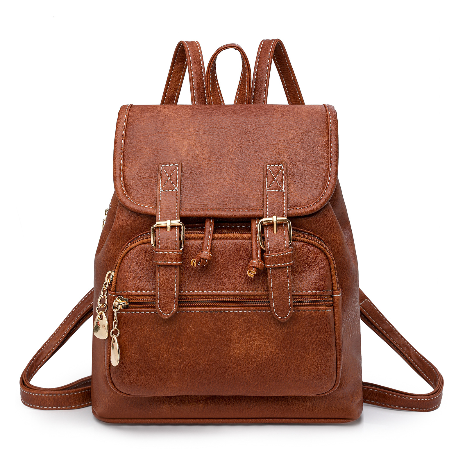 V888-ELOSUNG33323-202506190635-00 Brown Stylish PU Leather Backpack for Women - Compact Travel Companion - Image 1