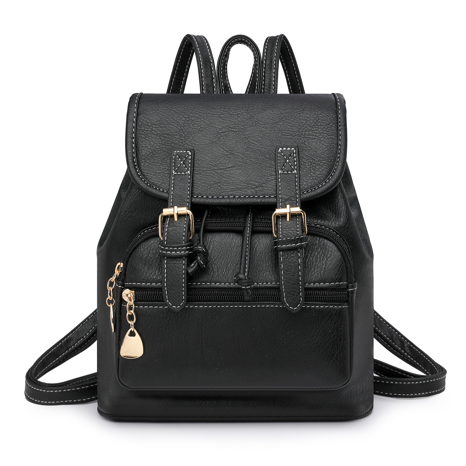 V888-ELOSUNG33325-202506190636-00 Black Stylish PU Leather Backpack for Women - Compact Travel Companion - Image 1