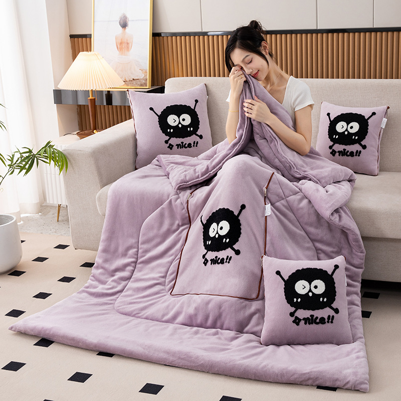 V888-ELOSUNG33349-202506191227-00 Light Purple Padded and Thickened Elf 2-in-1 Foldable Car Pillow Blanket - Cozy 40x40cm Pillow, Unfolds to 100x150cm Blanket for Travel and Office Naps - Image 1