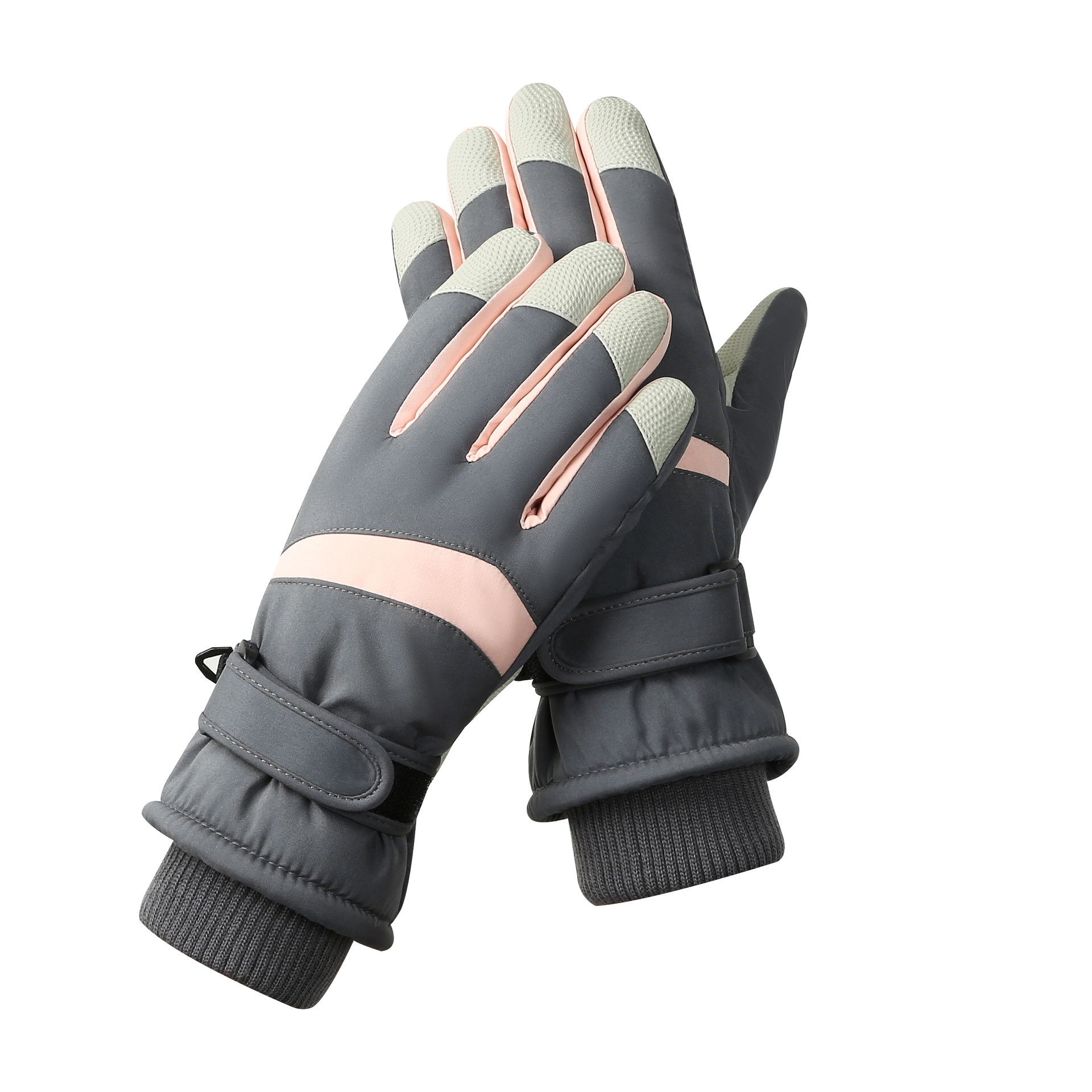 V888-ELOSUNG33353-202506191228-00 Women's Grey-pink Color Combination Top-Rated Waterproof Touchscreen Ski Gloves - Fleece-Lined for Men & Women - Image 1