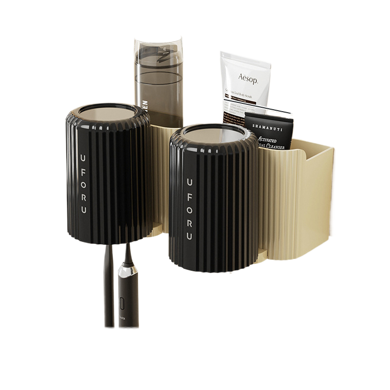 V888-ELOSUNG334-200129-00 Cream white tooth brush holder (2-pack) 20cm * 11.5cm * 11cm - Image 1