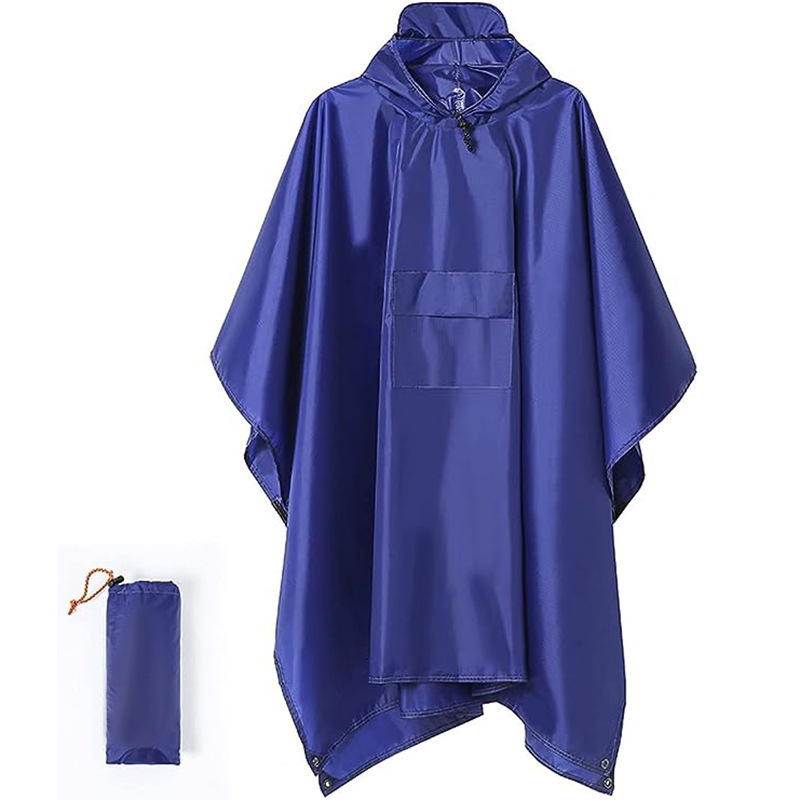 V888-ELOSUNG33427-202506241007-00 Blue 3-in-1 Waterproof Rain Poncho - Lightweight Hooded Raincoat, Ground Tarp & Emergency Shelter for Hiking, Camping, and Outdoor Survival - Image 1