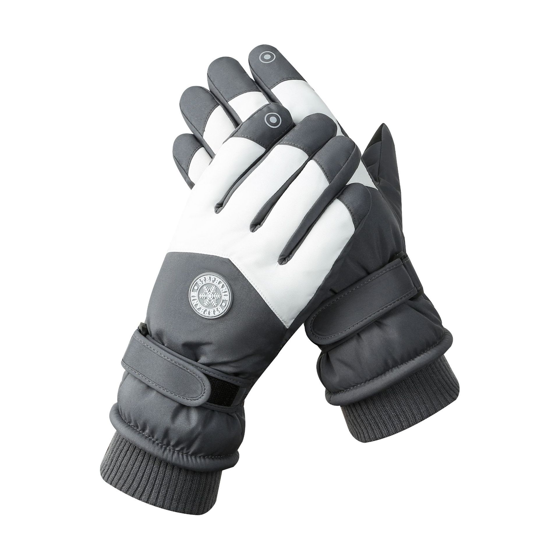 V888-ELOSUNG33432-202506241012-00 Men's Grey-white Color Combination Top-Rated Waterproof Touchscreen Ski Gloves - Fleece-Lined for Men & Women - Image 1