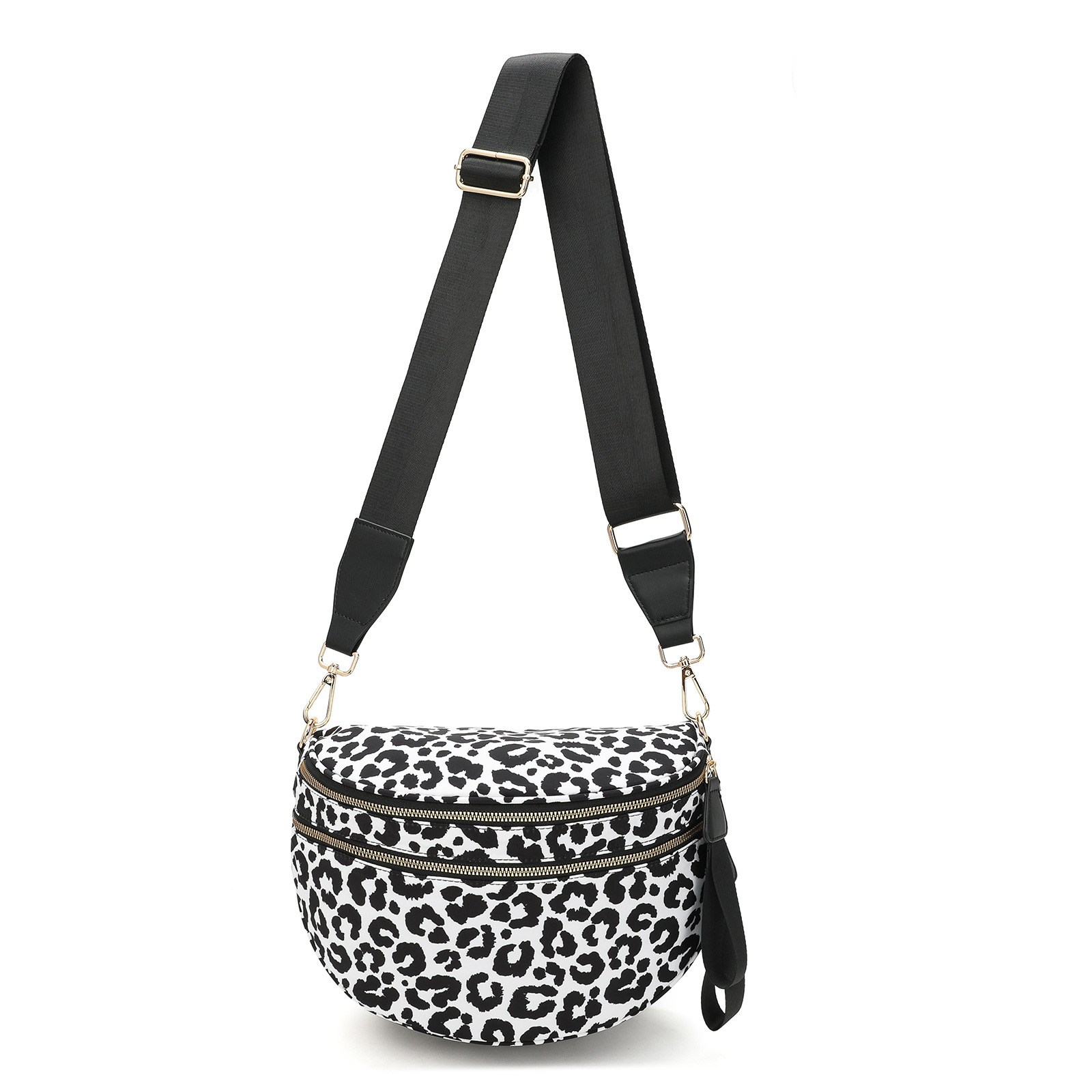 V888-ELOSUNG33476-202506241205-00 Black-white Checkered Trendy Sling Bag - Women's Crescent Crossbody Purse with Wide Adjustable Strap - Image 1