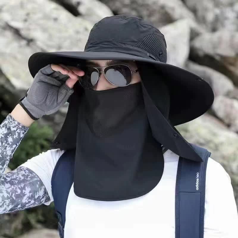 V888-ELOSUNG33486-202506250942-00 Black Outdoor Sun Protection Hat with Detachable Face and Neck Flap - UPF 50+ - Image 1