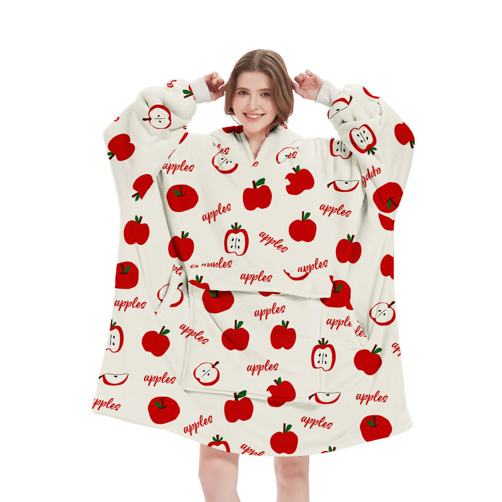 V888-ELOSUNG33510-202506251017-00 Apple Pattern Oversized Wearable Blanket Hoodie - Ultra Soft & Cozy Snuggle Pullover for Adults - Image 1