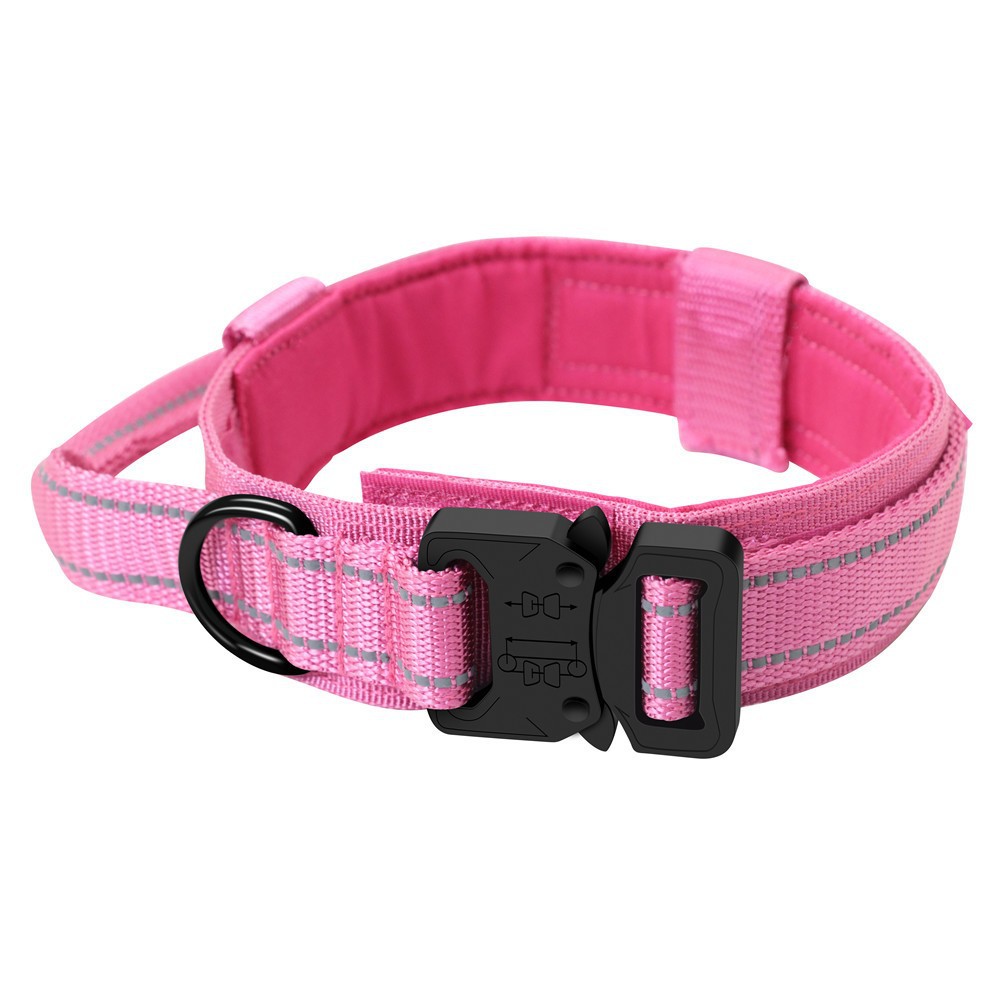 V888-ELOSUNG33529-202506301130-00 L Pink Tactical Dog Collar - Heavy Duty Nylon Pet Collar for Medium & Large Dogs, Adjustable (3.8cm Width) - Image 1