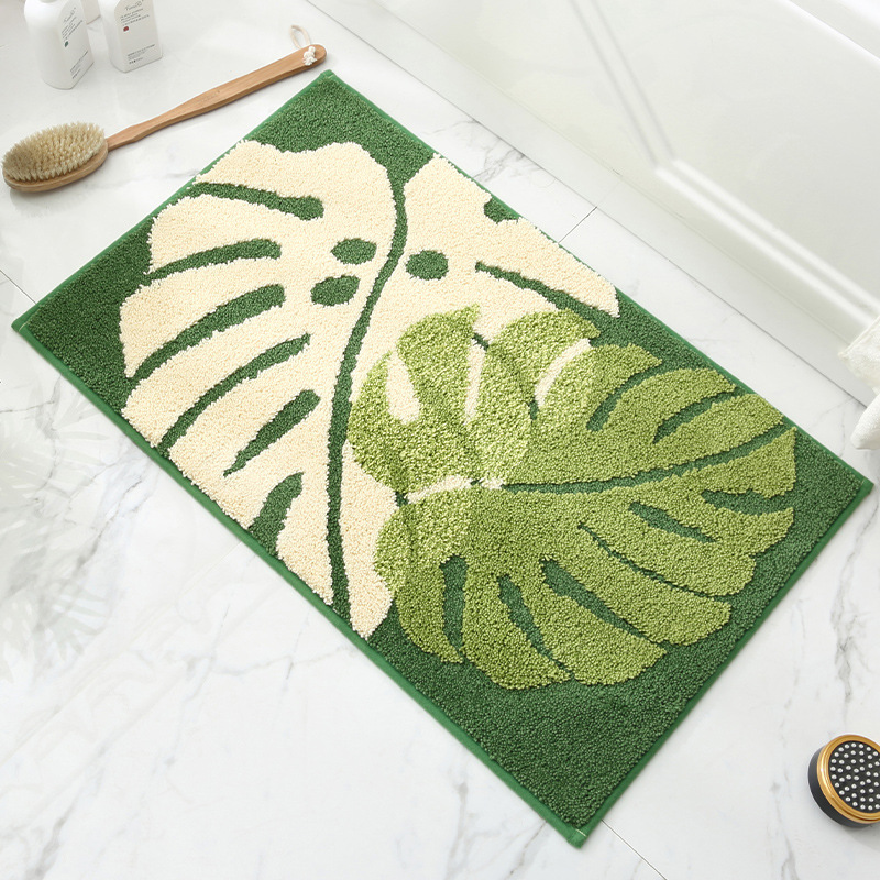 V888-ELOSUNG33532-202506301035-00 Leaves Fall in Autumn - Green Jacquard Bathroom Mat - Super Absorbent Non-Slip Rug (40x60cm), Toilet Floor Mat for Bathroom/Bedroom/Entryway - Image 1