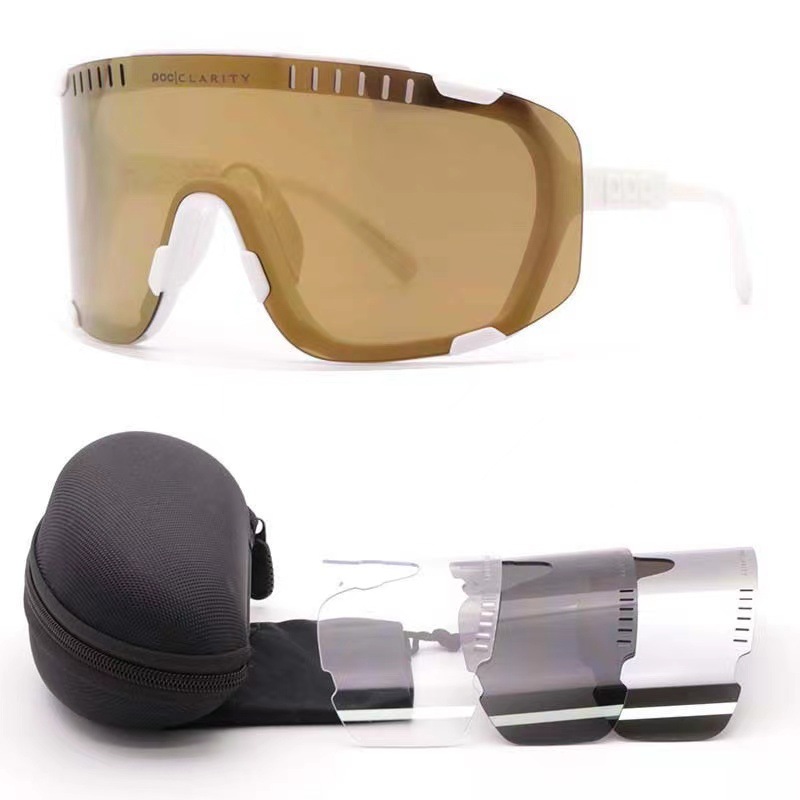 V888-ELOSUNG33615-202507021010-00 White Frame Tea Gold Tablet Oversized Shield Cycling Sunglasses - Wide Vision UV400 Sports Eyewear for Road & MTB - Image 1