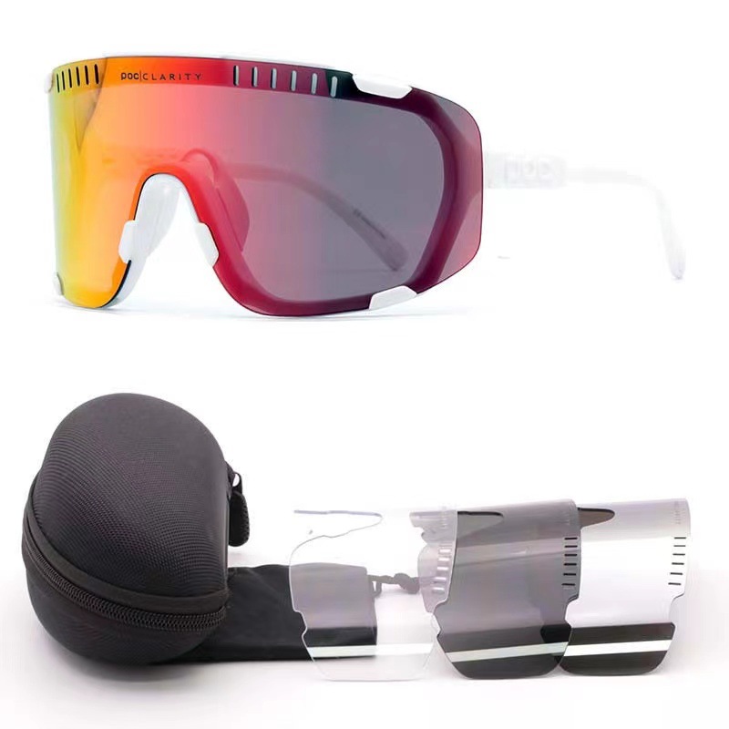 V888-ELOSUNG33616-202507021010-00 White Frame Red Tablet Oversized Shield Cycling Sunglasses - Wide Vision UV400 Sports Eyewear for Road & MTB - Image 1