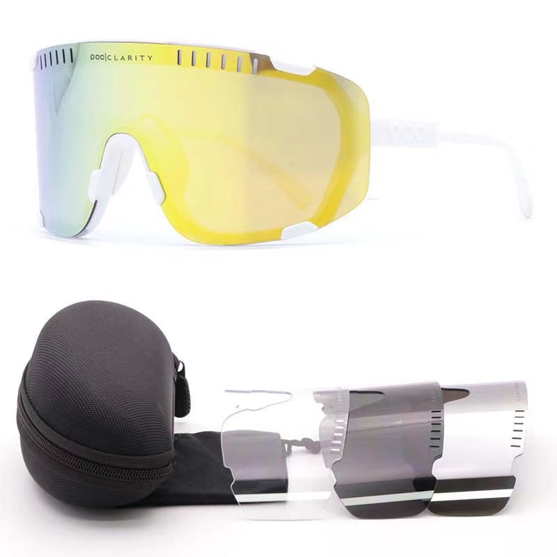 V888-ELOSUNG33617-202507021010-00 White Frame Gold Tablet Oversized Shield Cycling Sunglasses - Wide Vision UV400 Sports Eyewear for Road & MTB - Image 1