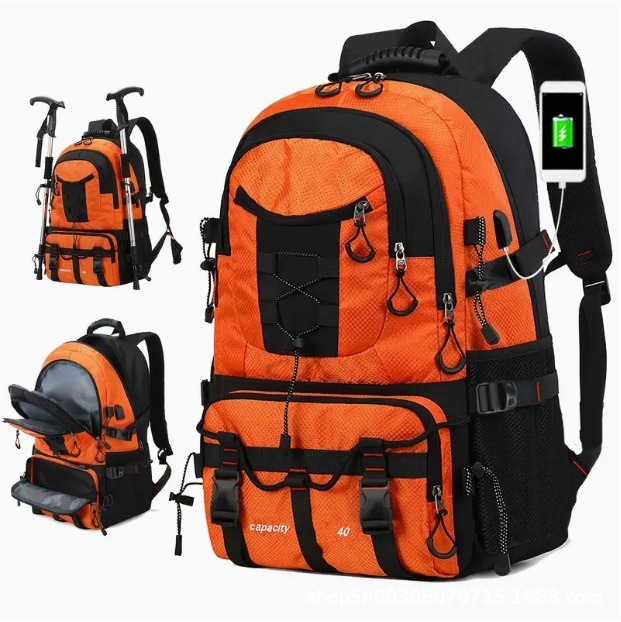 V888-ELOSUNG33671-202507021035-00 Orange 40L Large Capacity Travel Backpack - Water-Resistant Hiking Rucksack with USB Charging Port - Image 1