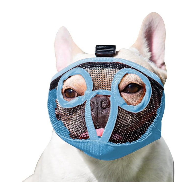 V888-ELOSUNG34052-202506041901-00 Blue Adjustable Breathable Mesh Dog Muzzle for Short-Nosed Breeds(Size L) - Image 1