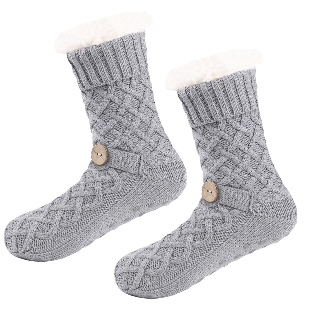 V888-ELOSUNG34173-202506191135-00 Grey Women's Cozy Cable Knit Slipper Socks - Plush Fleece Lined Thermal Socks with Non-Slip Grips - Image 1