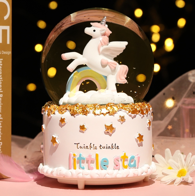 V888-ELOSUNG34219-202506191246-00 Enchanting Unicorn Snow Globe Music Box - Magical Starry Sky Musical Gift for Girls - Image 1