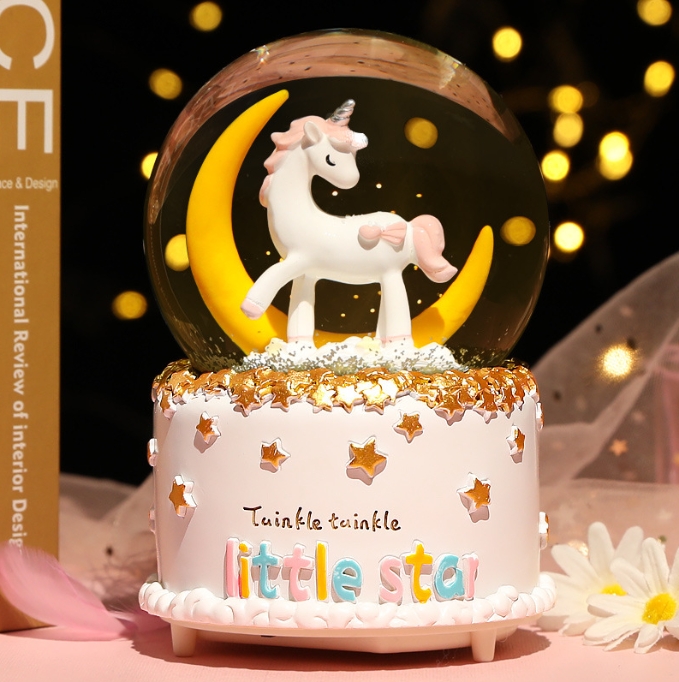 V888-ELOSUNG34220-202506191247-00 Enchanting Unicorn Snow Globe Music Box - Magical Starry Sky Musical Gift for Girls - Image 1