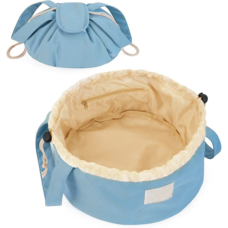V888-ELOSUNG34250-202506241117-00 Blue New Large Capacity Portable Drawstring Makeup Bag - Travel Toiletry Bag with Fashionable Cosmetic Brush Storage - Image 1