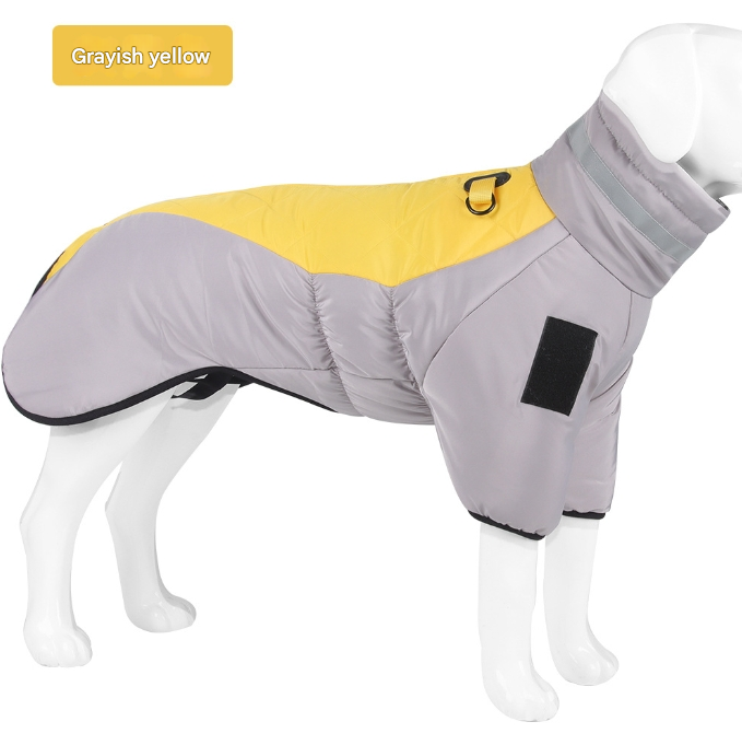 V888-ELOSUNG34327-202506301107-00 Greyish yellow Reflective Winter Dog Coat - Waterproof Puffer Vest with Harness D-Ring for Outdoor Walks(6XL) - Image 1