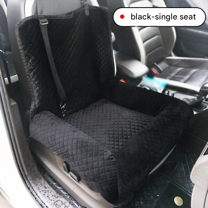V888-ELOSUNG34330-202506301110-00 Black Plush Dog Car Booster Seat - 2-in-1 Travel Bed for Small Dogs with Washable Cover - Image 1