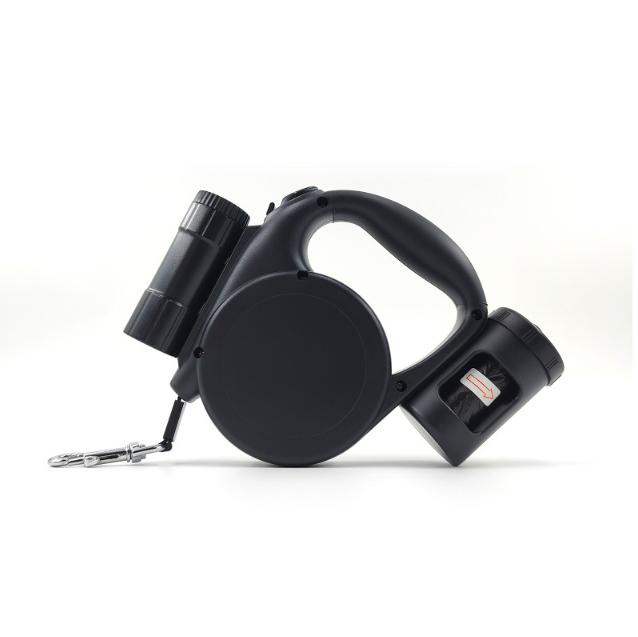 V888-ELOSUNG34345-202507041040-00 Black 3-in-1 Retractable Dog Leash with LED Flashlight & Poop Bag Dispenser | Heavy Duty Tangle-Free Leash for Safe Night Walks - Image 1