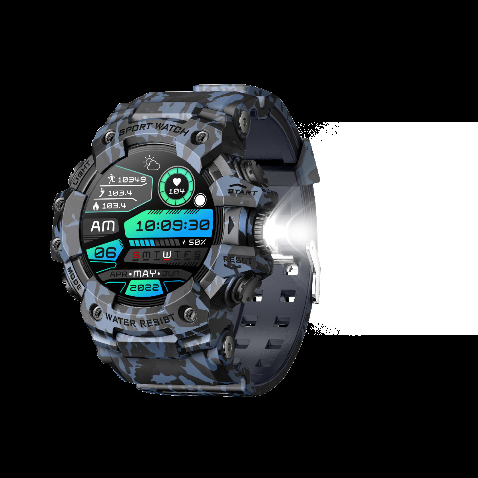 V888-ELOSUNG35065-202506191128-00 Rugged Outdoor Sport Smartwatch - HD Display, Compass, Flashlight, 100+ Sports Modes, Health Monitoring & Bluetooth Calls(Camouflage blue) - Image 1